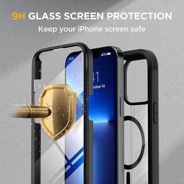 Магнітний чохол Miracase для iPhone 15 Pro із вбудованим захисним склом для екрана, чорний 156-1 фото