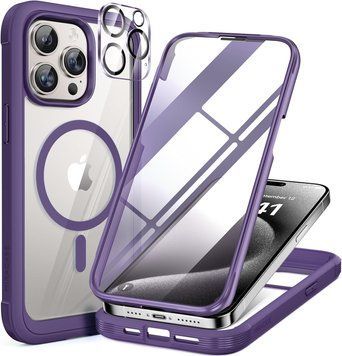 Магнітний чохол Miracase для iPhone 15 Pro із вбудованим захисним склом для екрана та камери, фіолетовий 156-2 фото