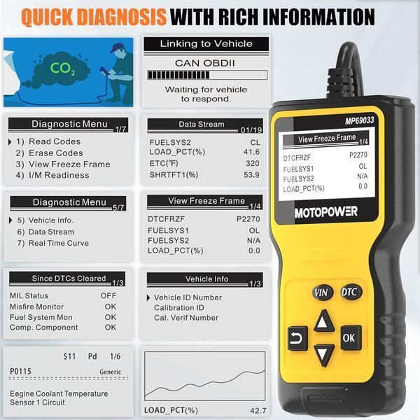 Автомобильный сканер OBD2 MOTOPOWER MP69033 324 фото
