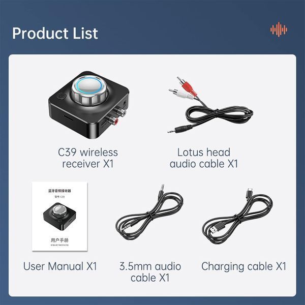 Беспроводной аудиоприемник C39 BT 5.0 с 3,5-мм AUX-разъемом 328 фото