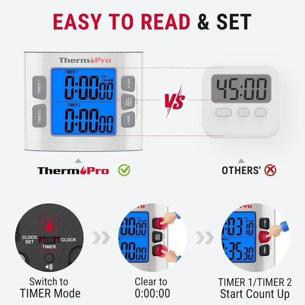 Цифровий кухонний таймер ThermoPro TM02, 2шт 356 фото