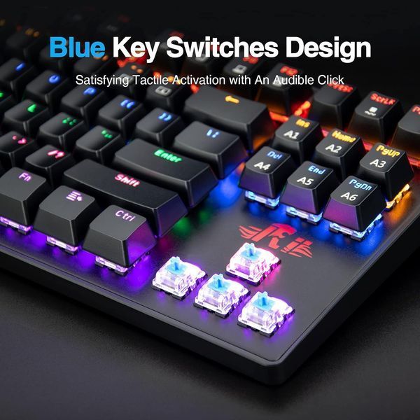 Компактна механічна ігрова клавіатура Rii RK908 з RGB-підсвічуванням 236 фото